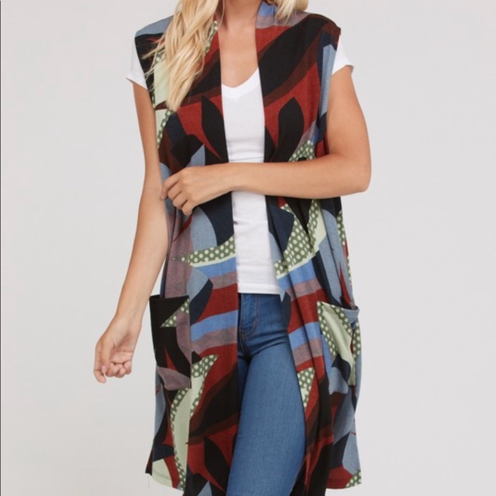 Geo print vest cardigan